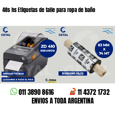 48s hs Etiquetas de talle para ropa de baño