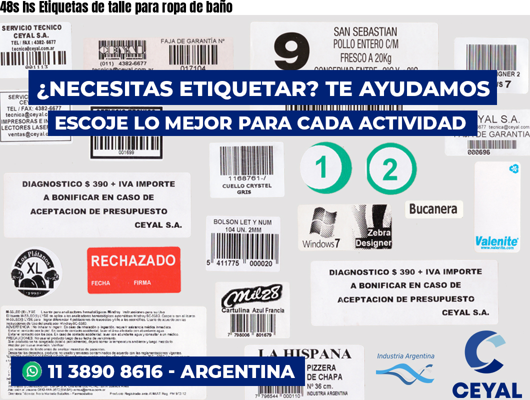 48s hs Etiquetas de talle para ropa de baño