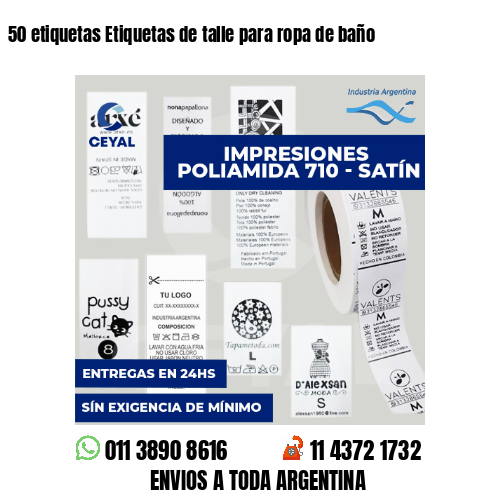 50 etiquetas Etiquetas de talle para ropa de baño