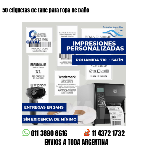 50 etiquetas de talle para ropa de baño