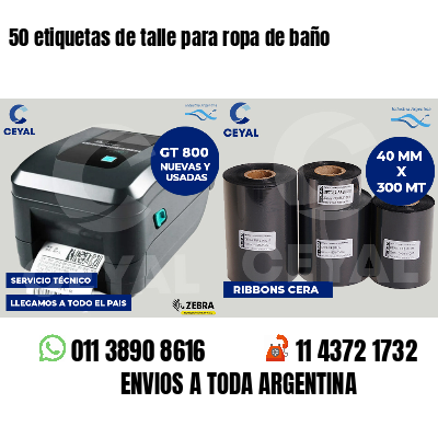 50 etiquetas de talle para ropa de baño