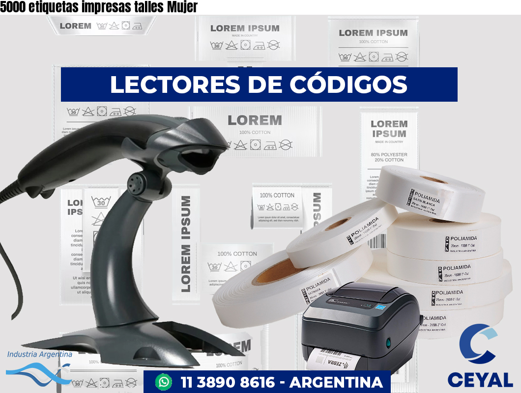 5000 etiquetas impresas talles Mujer
