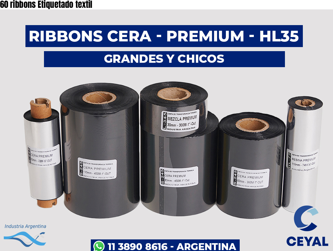 60 ribbons Etiquetado textil