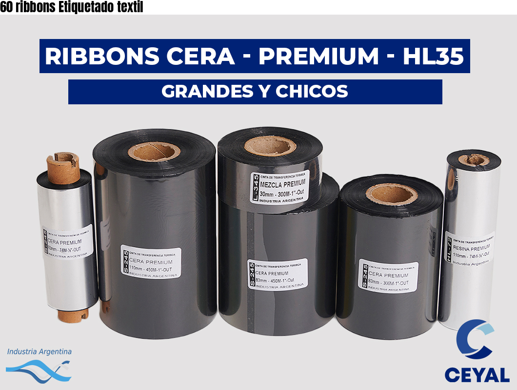 60 ribbons Etiquetado textil