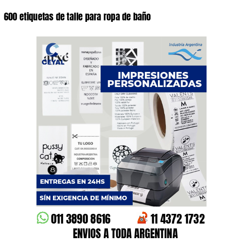 600 etiquetas de talle para ropa de baño