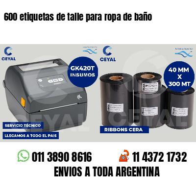 600 etiquetas de talle para ropa de baño