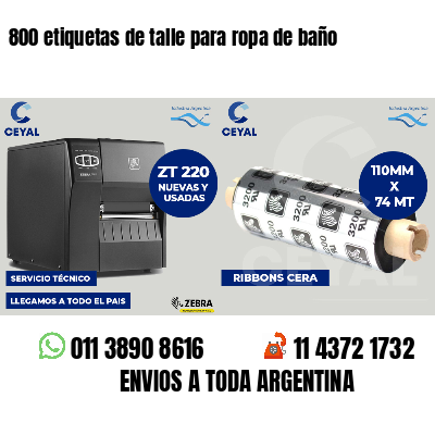 800 etiquetas de talle para ropa de baño