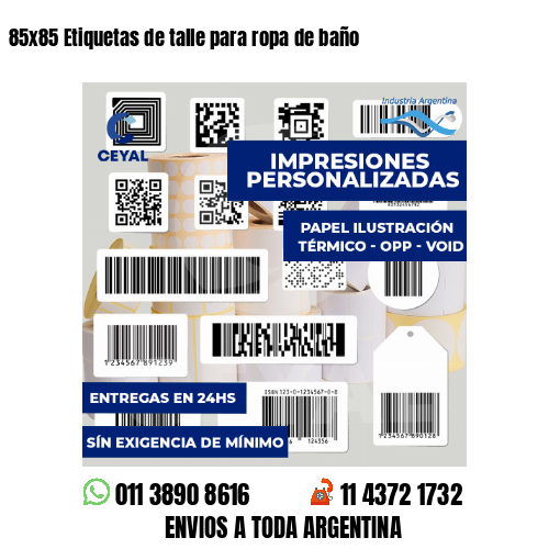 85x85 Etiquetas de talle para ropa de baño