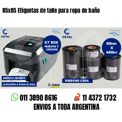 85x85 Etiquetas de talle para ropa de baño