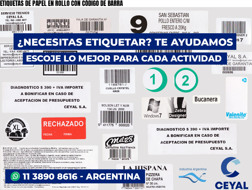 ETIQUETAS DE PAPEL EN ROLLO CON CÓDIGO DE BARRA