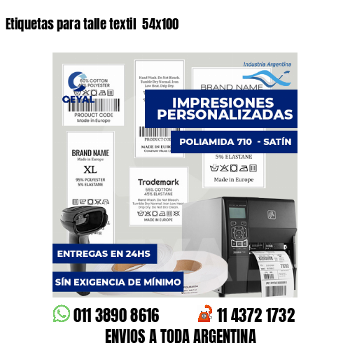Etiquetas para talle textil  54x100