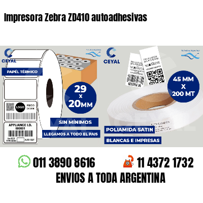 Impresora Zebra ZD410 autoadhesivas