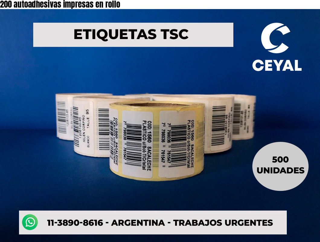 200 autoadhesivas impresas en rollo