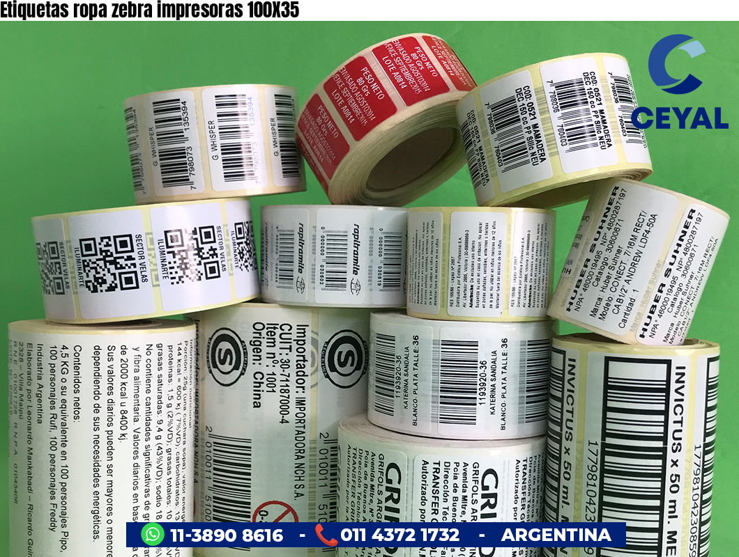Etiquetas ropa zebra impresoras 100X35
