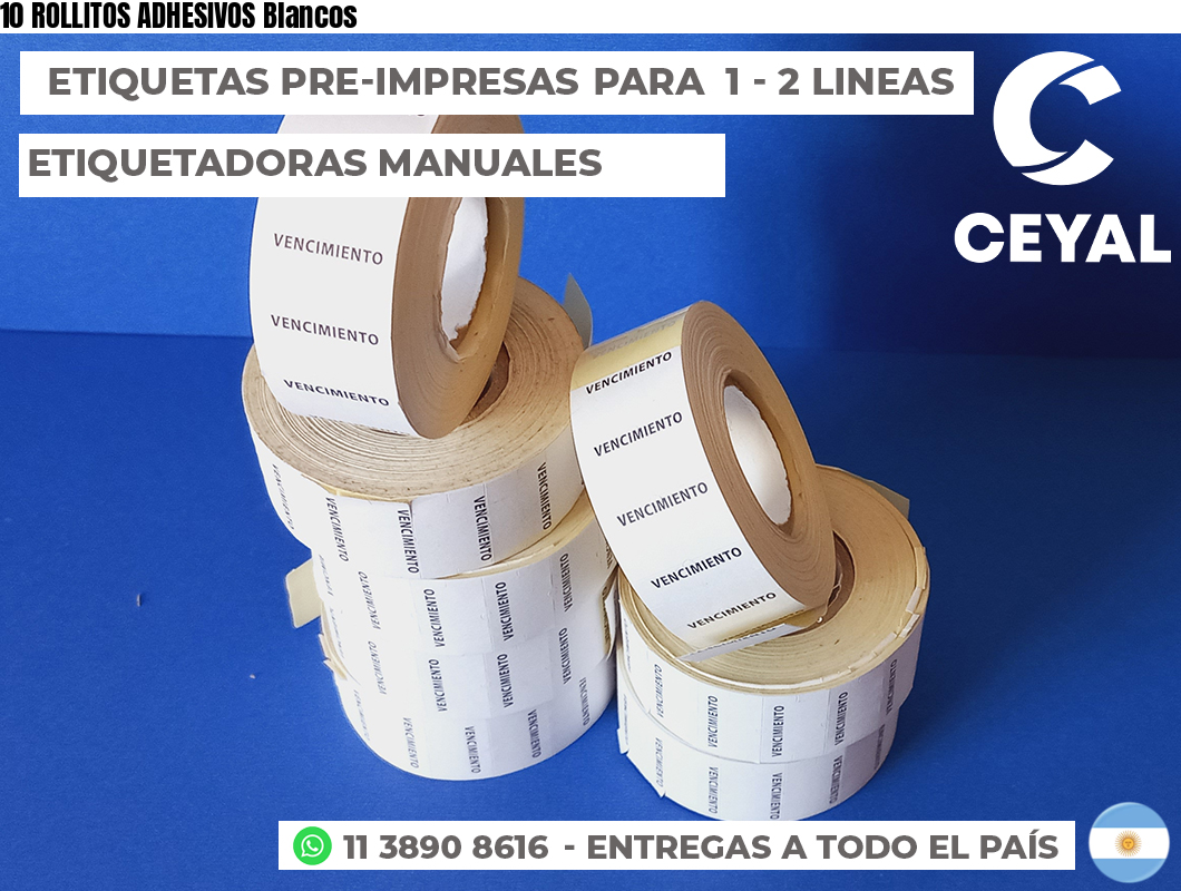 10 ROLLITOS ADHESIVOS Blancos