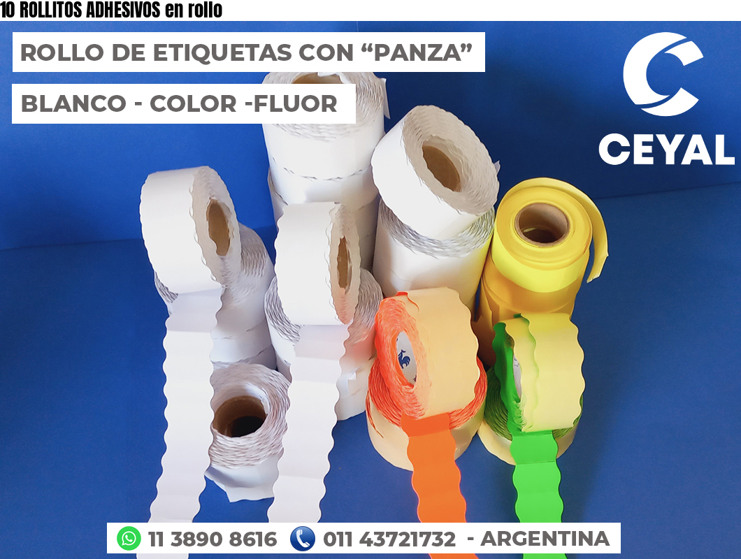 10 ROLLITOS ADHESIVOS en rollo