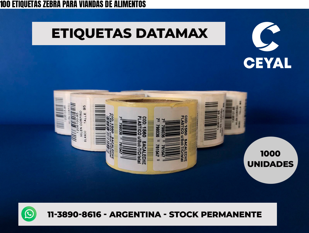 100 ETIQUETAS ZEBRA PARA VIANDAS DE ALIMENTOS