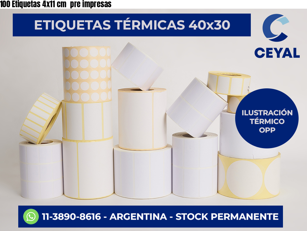 100 Etiquetas 4×11 cm  pre impresas