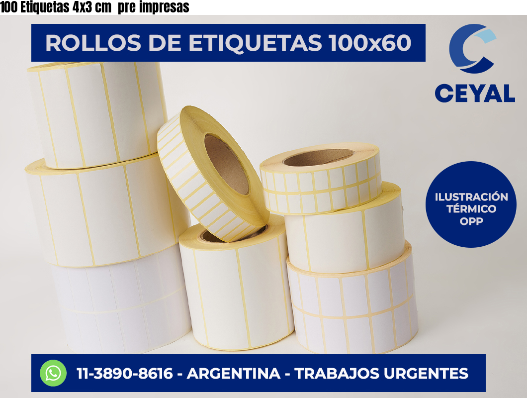 100 Etiquetas 4×3 cm  pre impresas