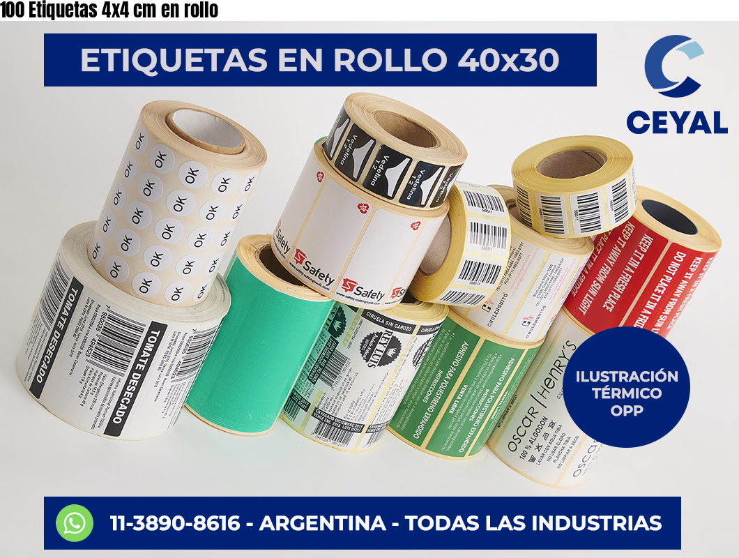 100 Etiquetas 4×4 cm en rollo