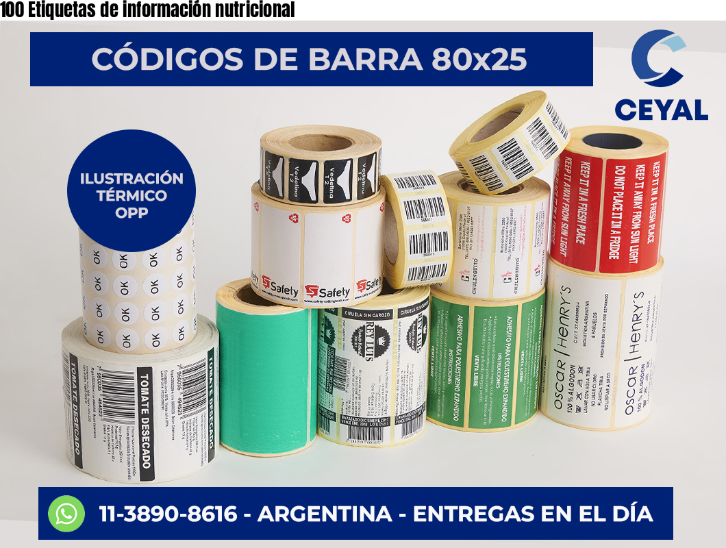 100 Etiquetas de información nutricional