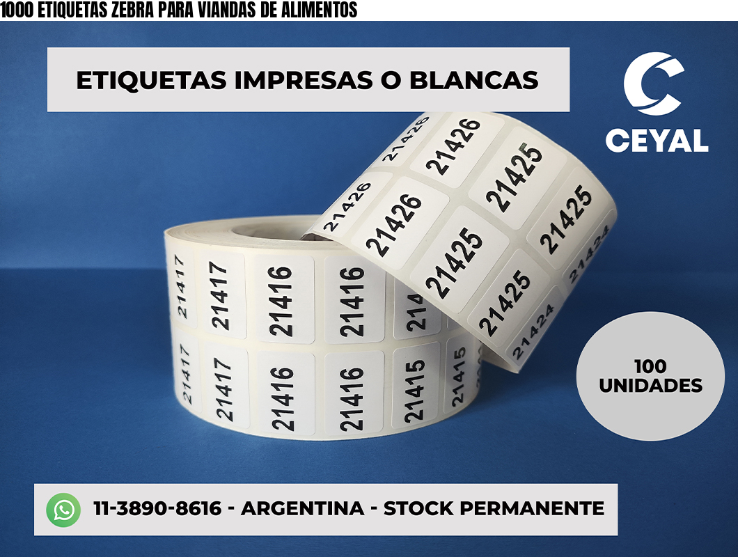 1000 ETIQUETAS ZEBRA PARA VIANDAS DE ALIMENTOS