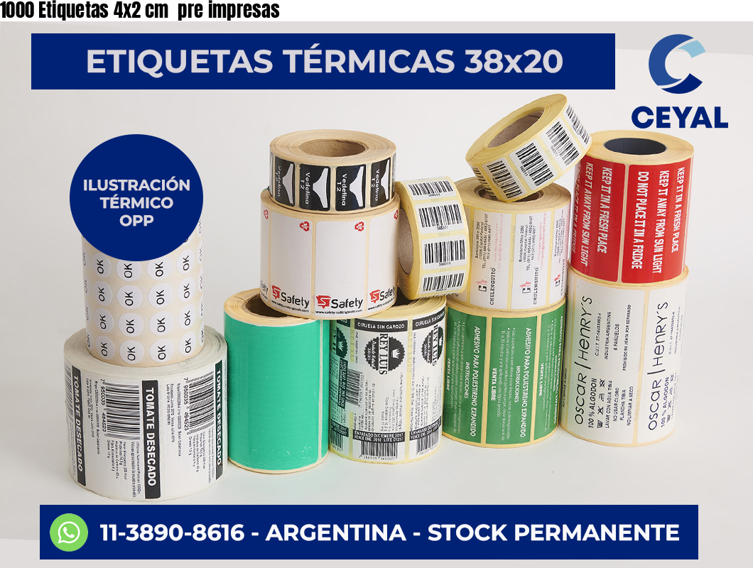 1000 Etiquetas 4×2 cm  pre impresas