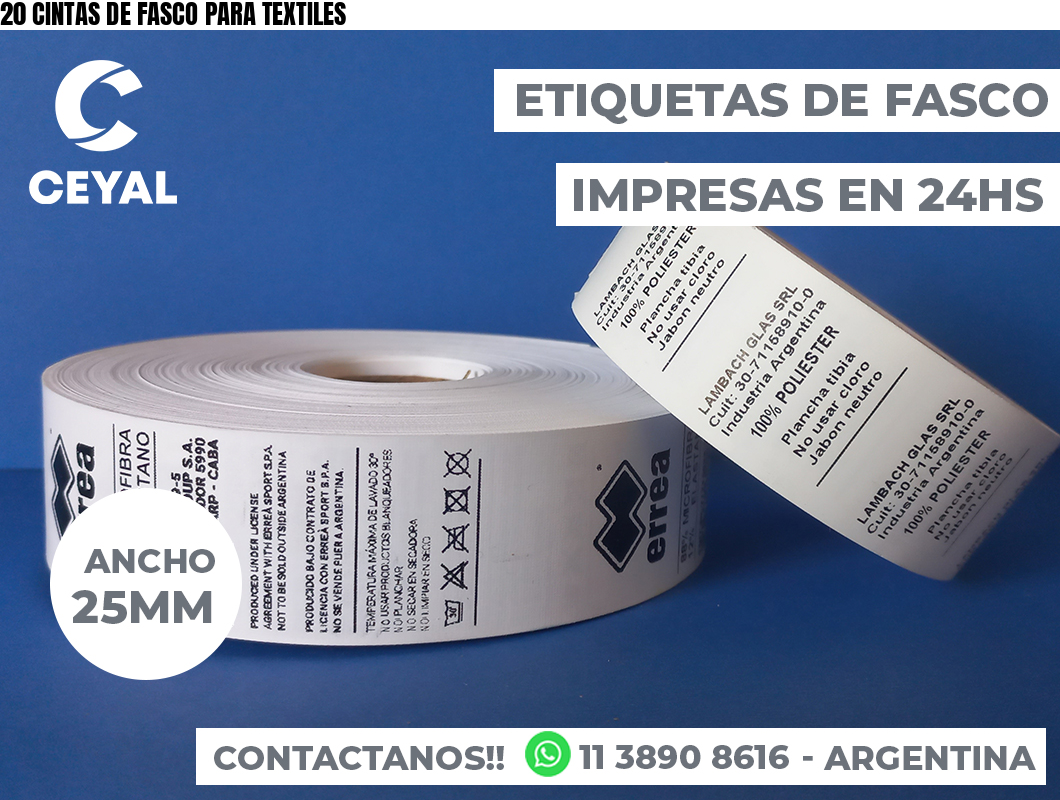 20 CINTAS DE FASCO PARA TEXTILES