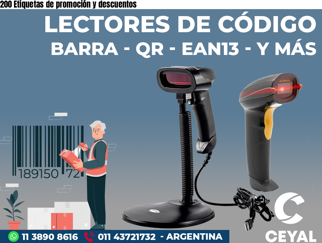 200 Etiquetas de promoción y descuentos