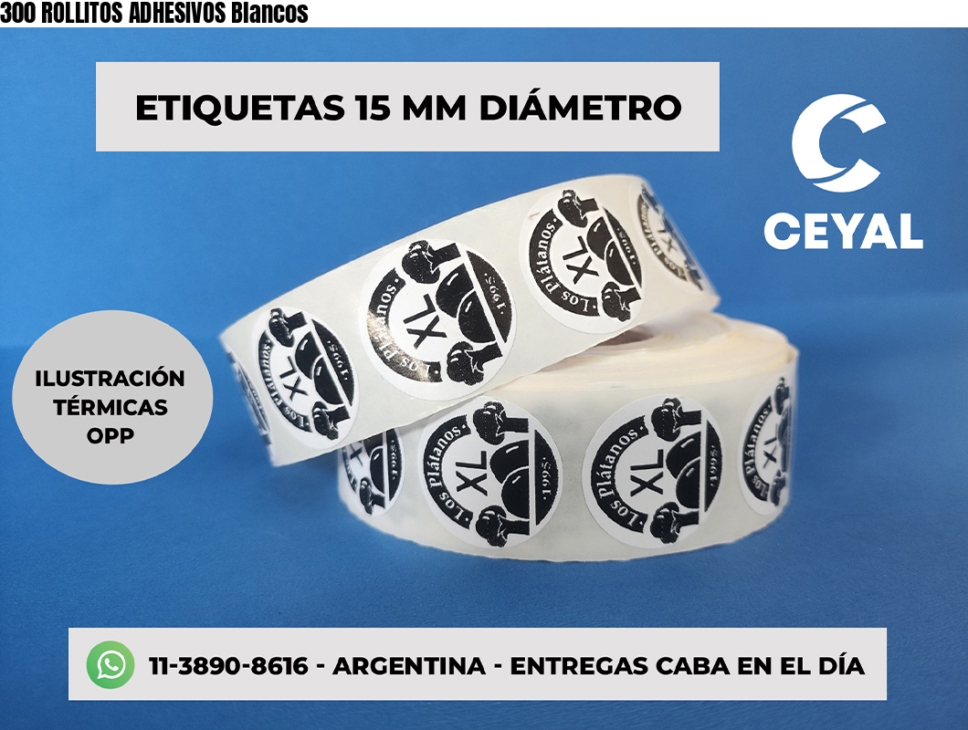 300 ROLLITOS ADHESIVOS Blancos