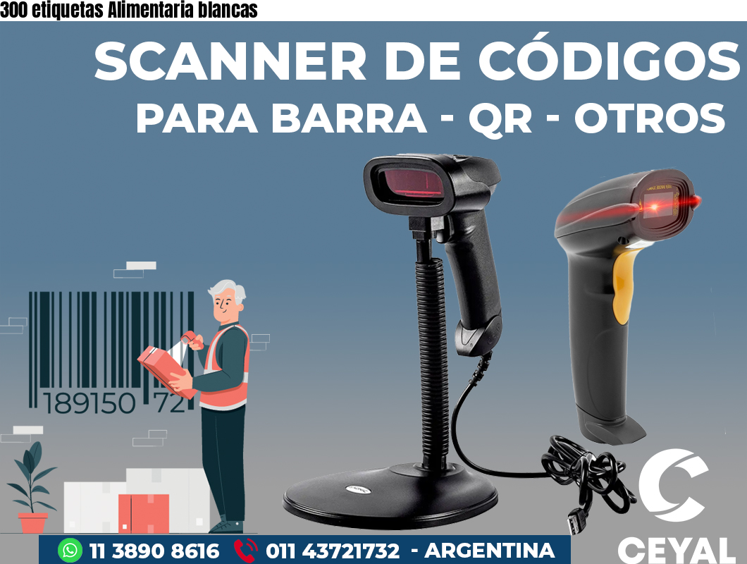 300 etiquetas Alimentaria blancas