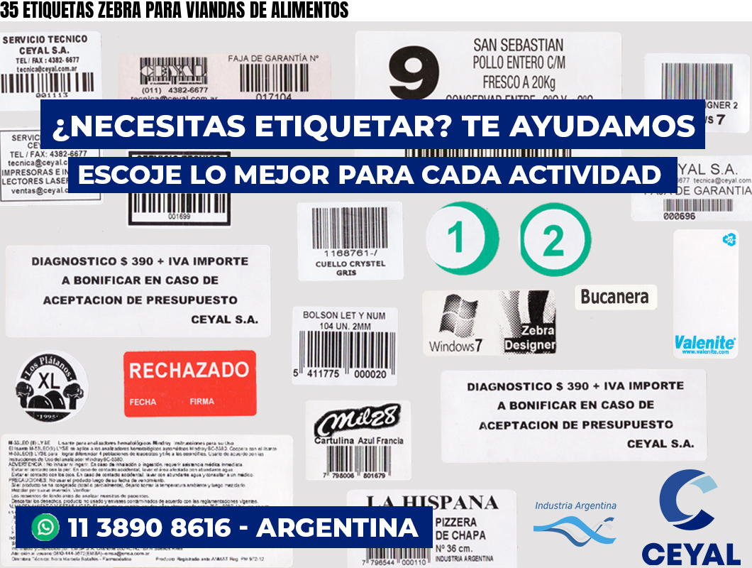 35 ETIQUETAS ZEBRA PARA VIANDAS DE ALIMENTOS