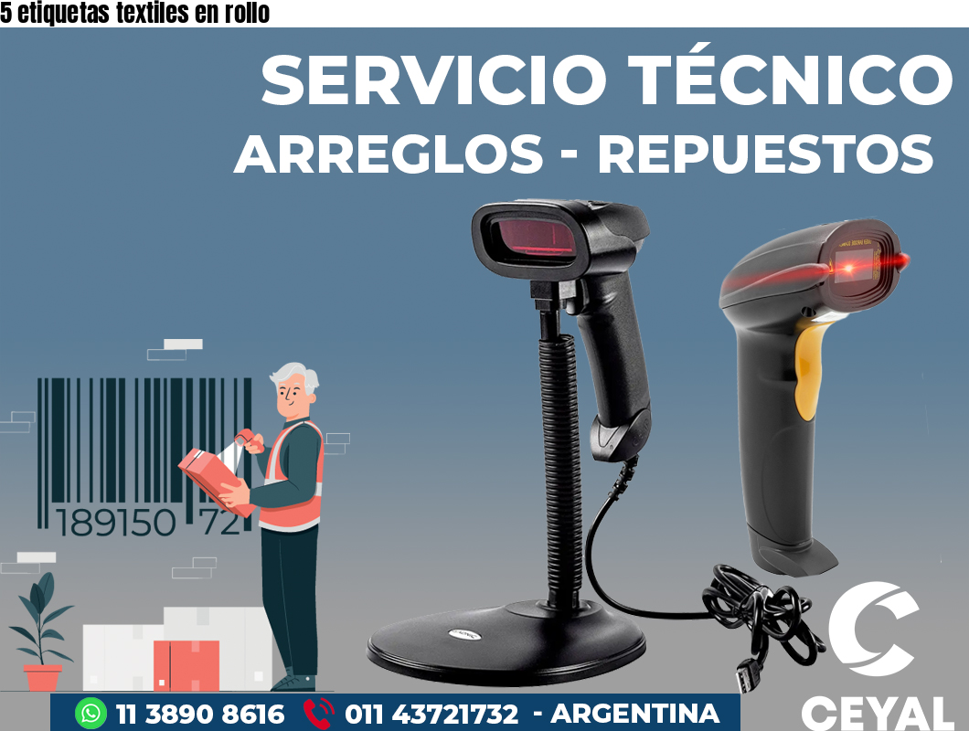 5 etiquetas textiles en rollo
