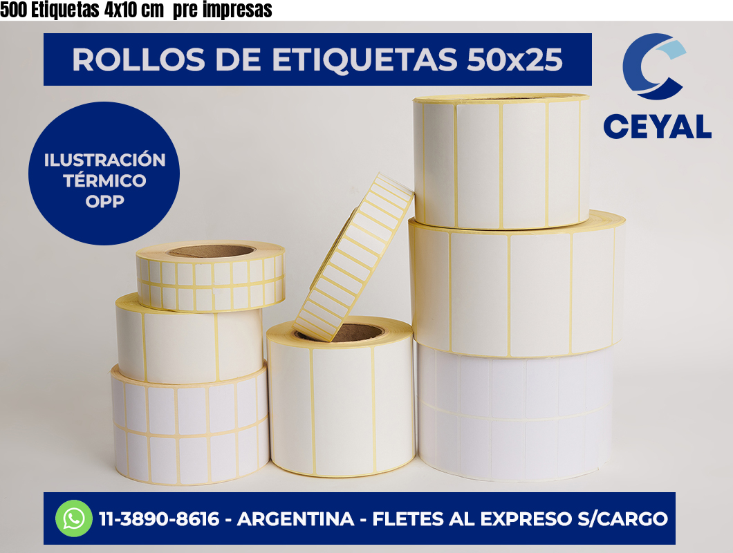 500 Etiquetas 4×10 cm  pre impresas