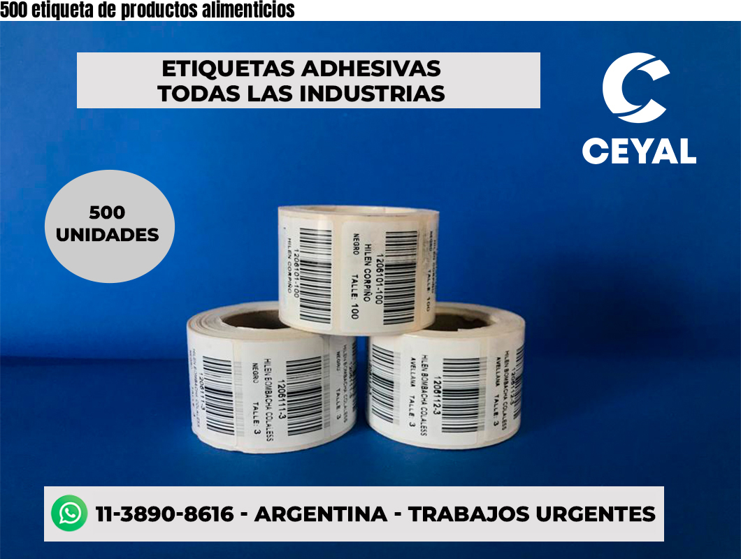 500 etiqueta de productos alimenticios