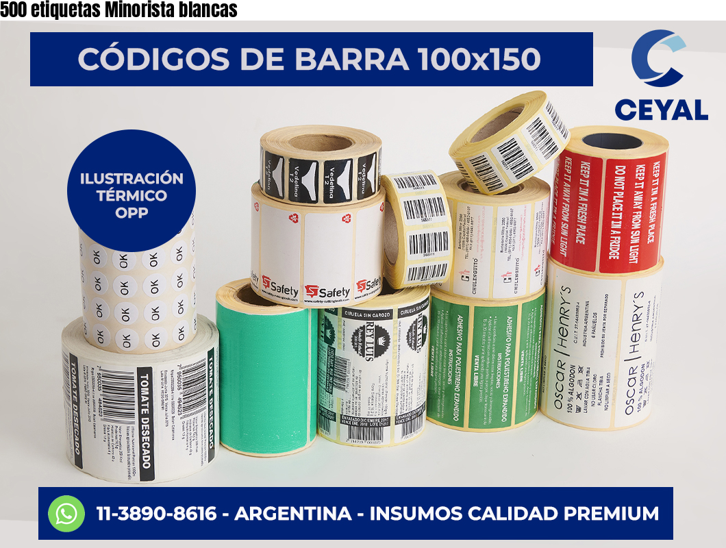 500 etiquetas Minorista blancas