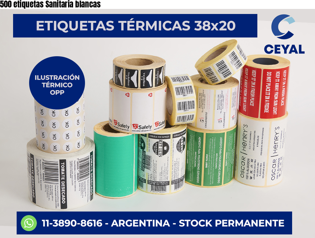 500 etiquetas Sanitaria blancas