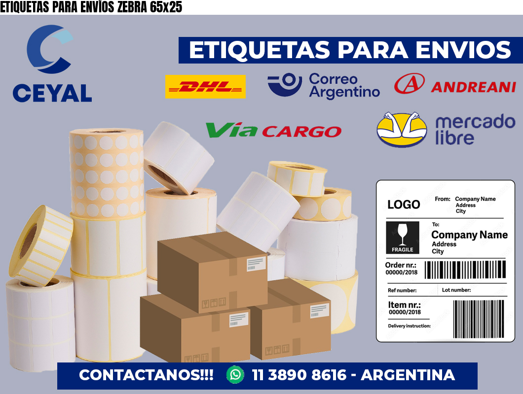 ETIQUETAS PARA ENVÍOS ZEBRA 65×25
