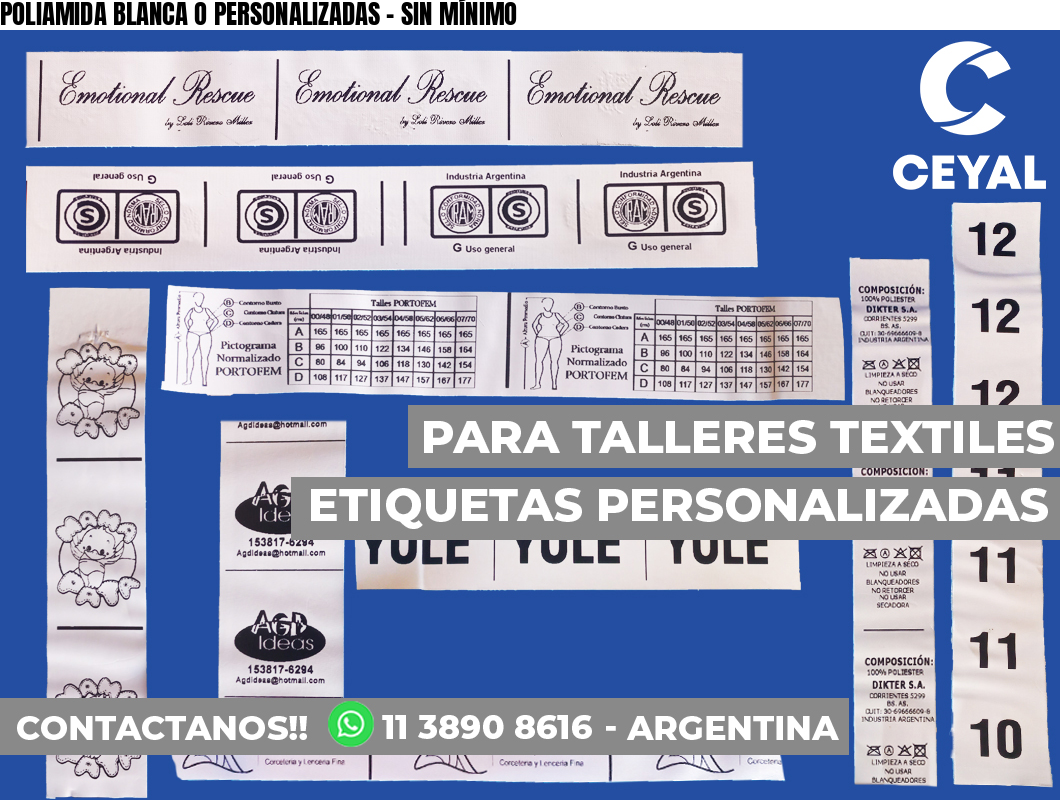 POLIAMIDA BLANCA O PERSONALIZADAS – SIN MÍNIMO