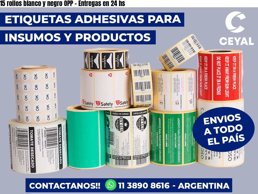15 rollos blanco y negro OPP – Entregas en 24 hs