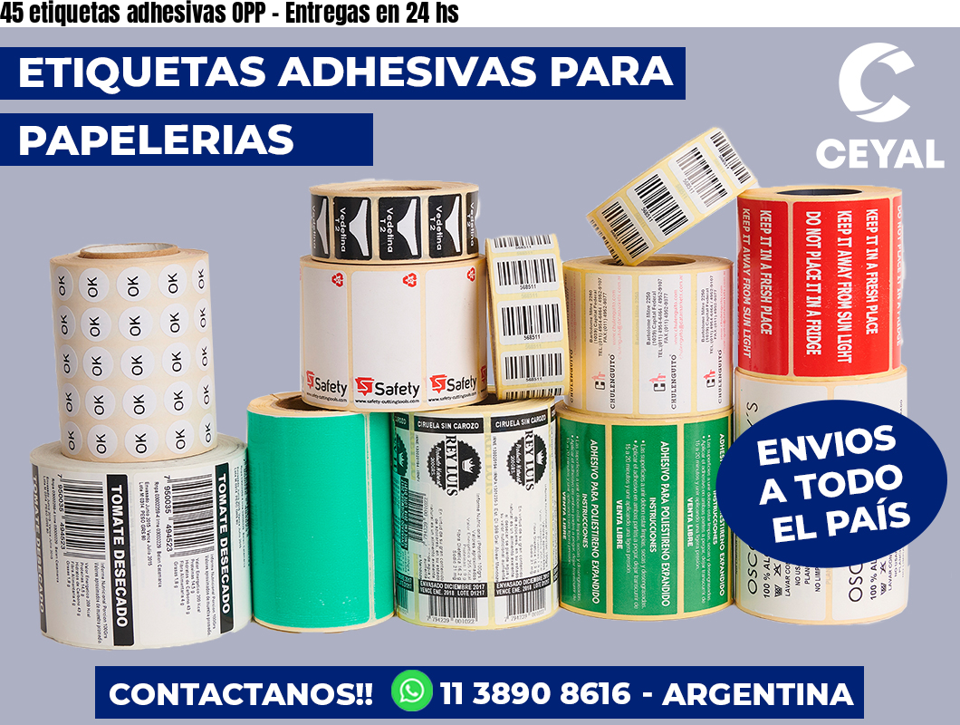 45 etiquetas adhesivas OPP – Entregas en 24 hs