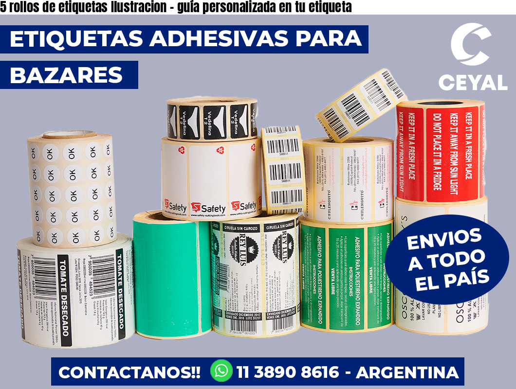 5 rollos de etiquetas Ilustracion - guía personalizada en tu etiqueta