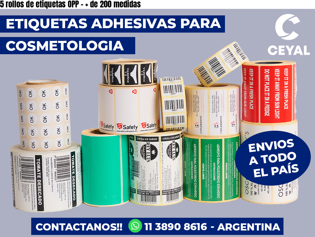 5 rollos de etiquetas OPP – + de 200 medidas