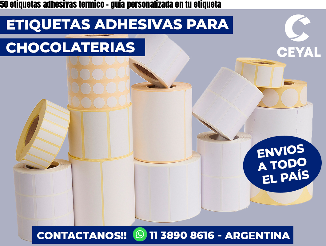 50 etiquetas adhesivas termico - guía personalizada en tu etiqueta
