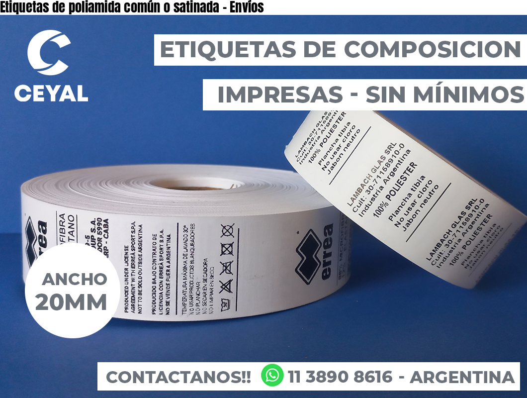 Etiquetas de poliamida común o satinada - Envíos
