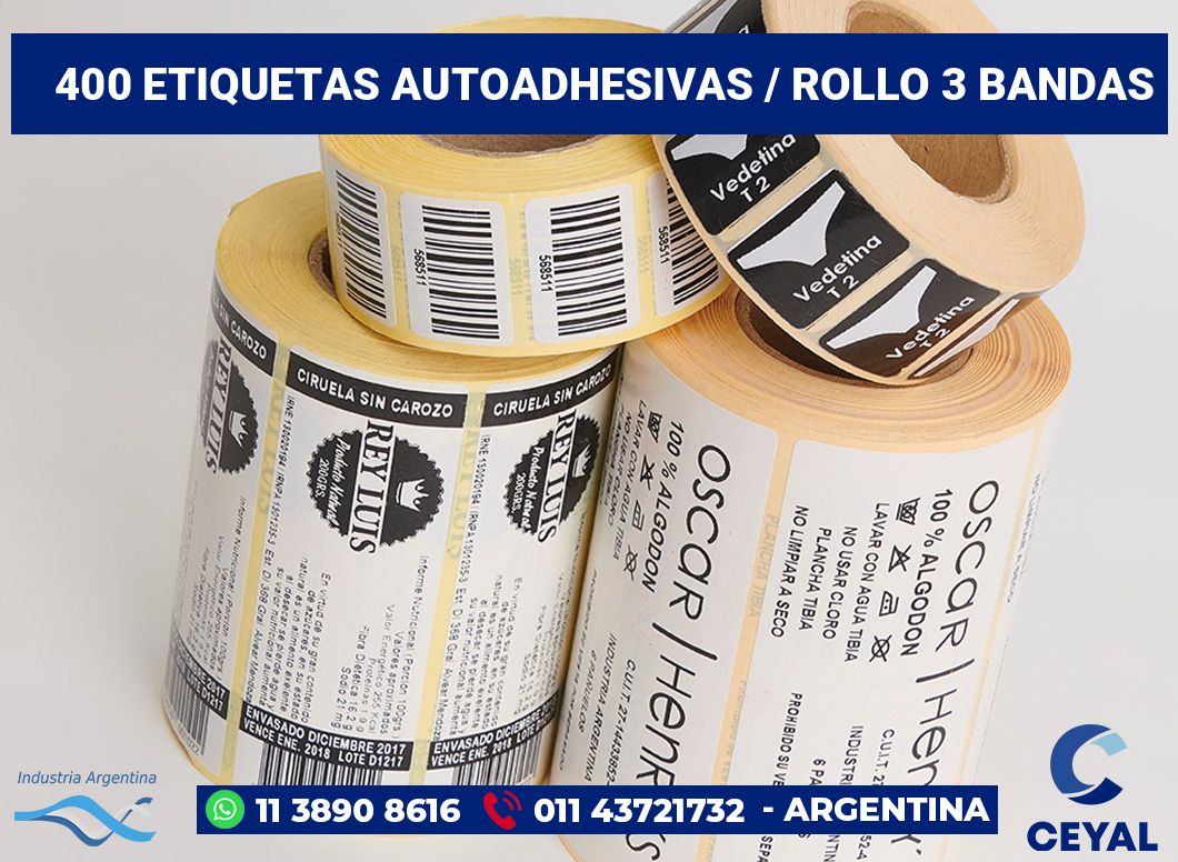 400 Etiquetas autoadhesivas / rollo 3 bandas