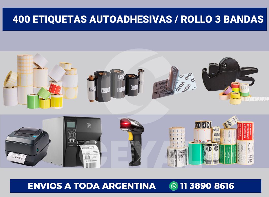 400 Etiquetas autoadhesivas / rollo 3 bandas