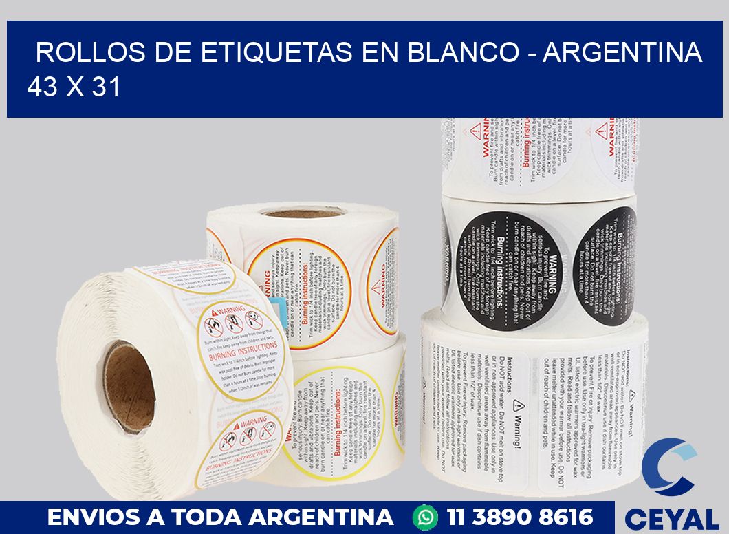 Rollos de etiquetas en blanco – Argentina 43 x 31