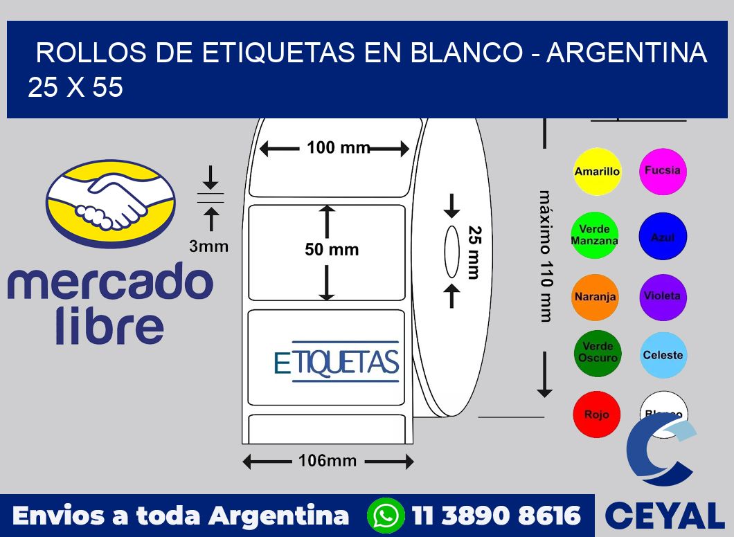 Rollos de etiquetas en blanco - Argentina 25 x 55
