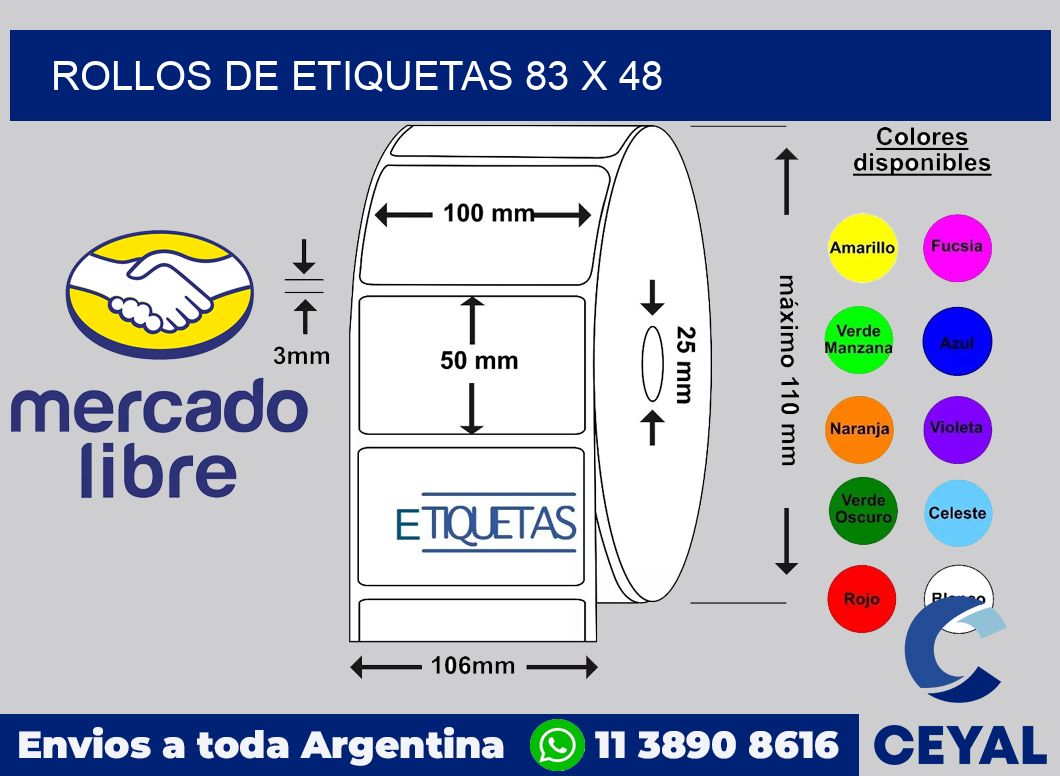 rollos de etiquetas 83 x 48